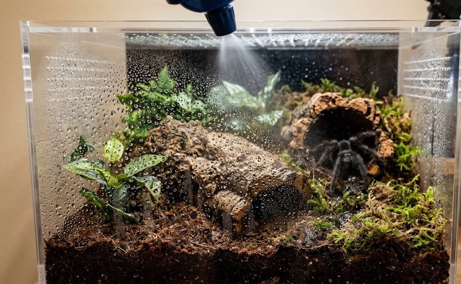 misting the walls of tarantula enclosure